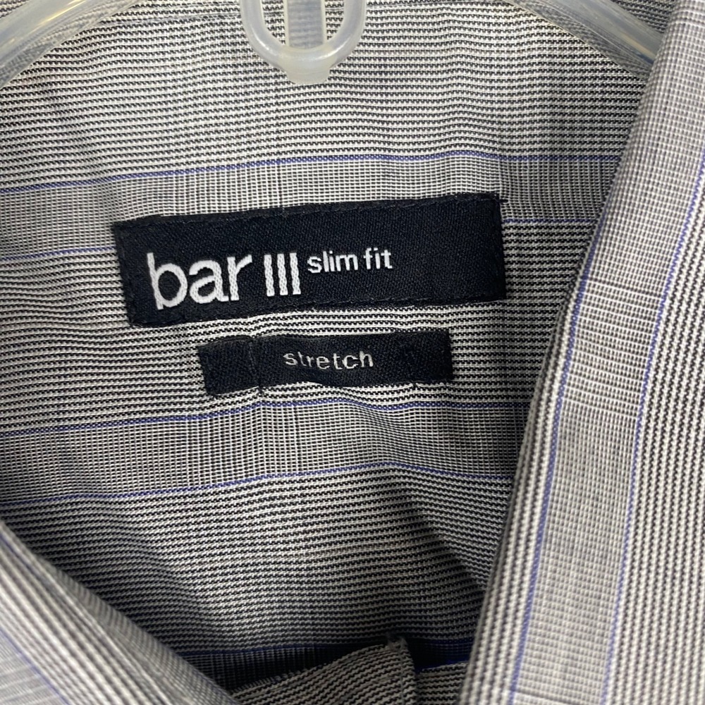 Bar III Slim Fit Mens Grey Blue Striped Stretch Dress Shirt 16 32-33 L - Picture 5 of 8